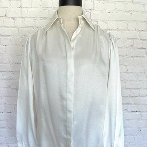 90's St.John White Classic Blouse - Size 8 - Shimmer
